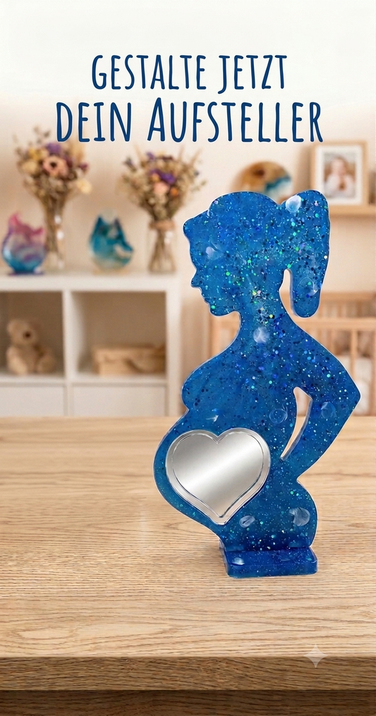 Schwangere Mama mit Baby Aufsteller aus Resin in deiner Wunschfarbe