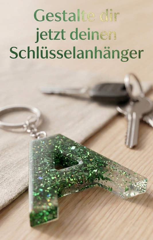 Glitzer Buchstaben Schlüsselanhänger aus Resin in deiner Wunschfarbe